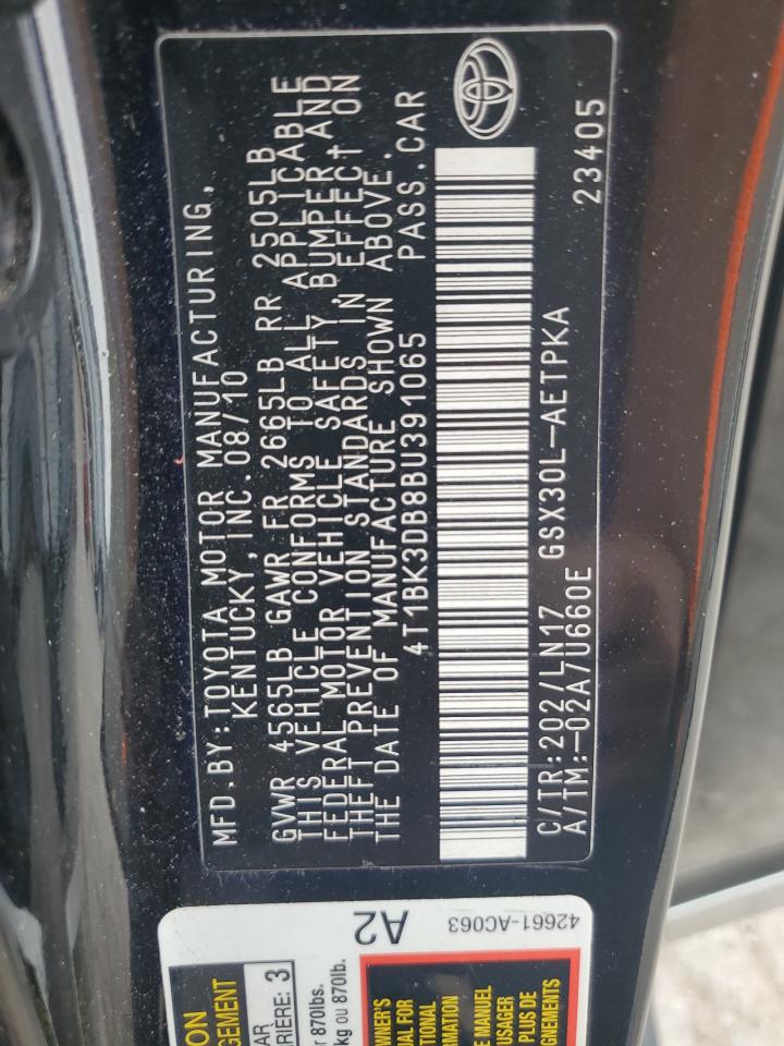 2011 Toyota Avalon Base VIN: 4T1BK3DB8BU391065 Lot: 81725135