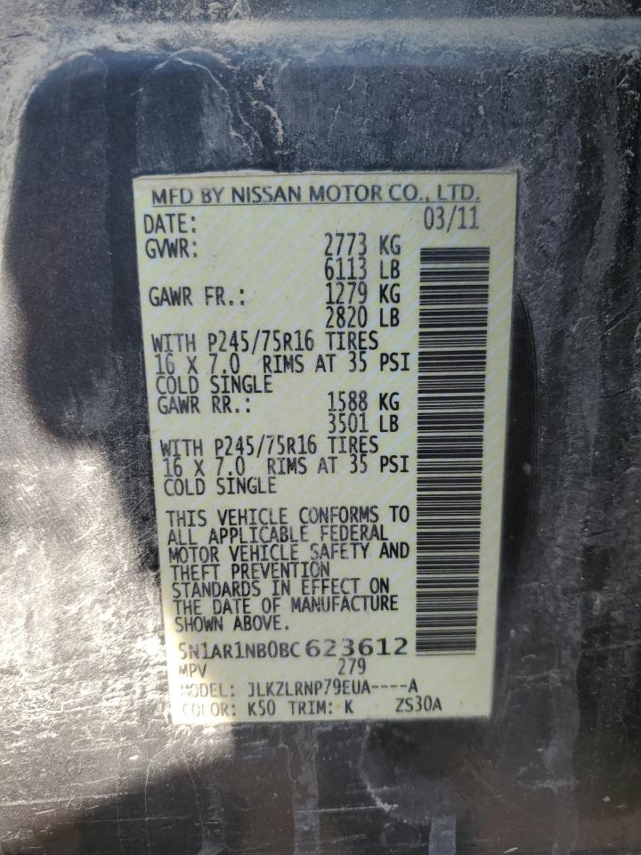2011 Nissan Pathfinder S VIN: 5N1AR1NB0BC623612 Lot: 80333055
