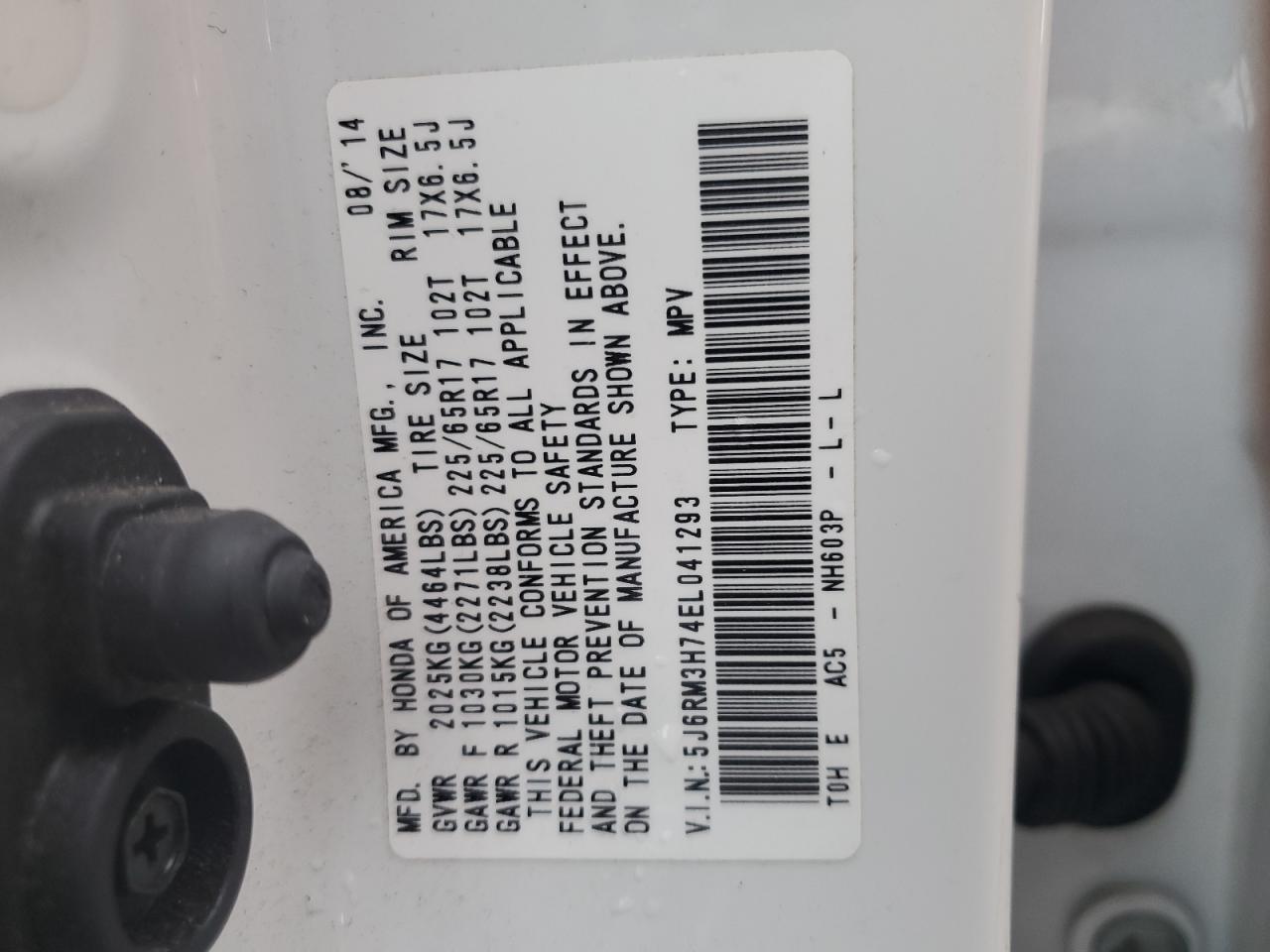 2014 Honda Cr-V Exl VIN: 5J6RM3H74EL041293 Lot: 81234255