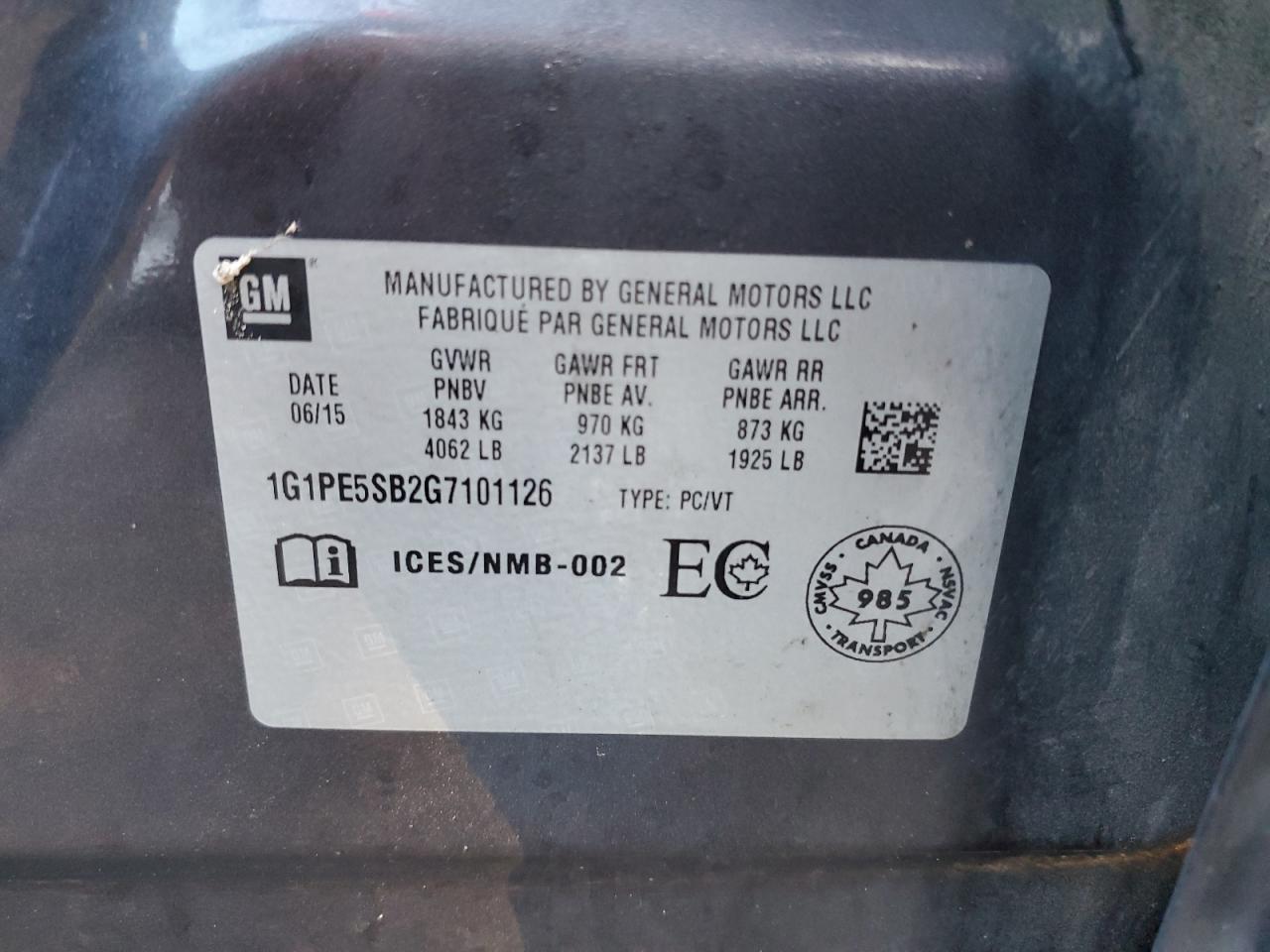 2016 Chevrolet Cruze Limited Lt VIN: 1G1PE5SB2G7101126 Lot: 81465125