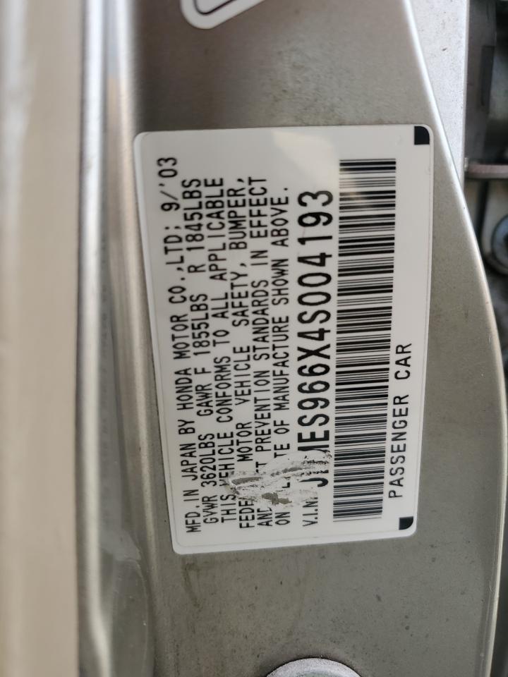 2004 Honda Civic Hybrid VIN: JHMES966X4S004193 Lot: 84629785