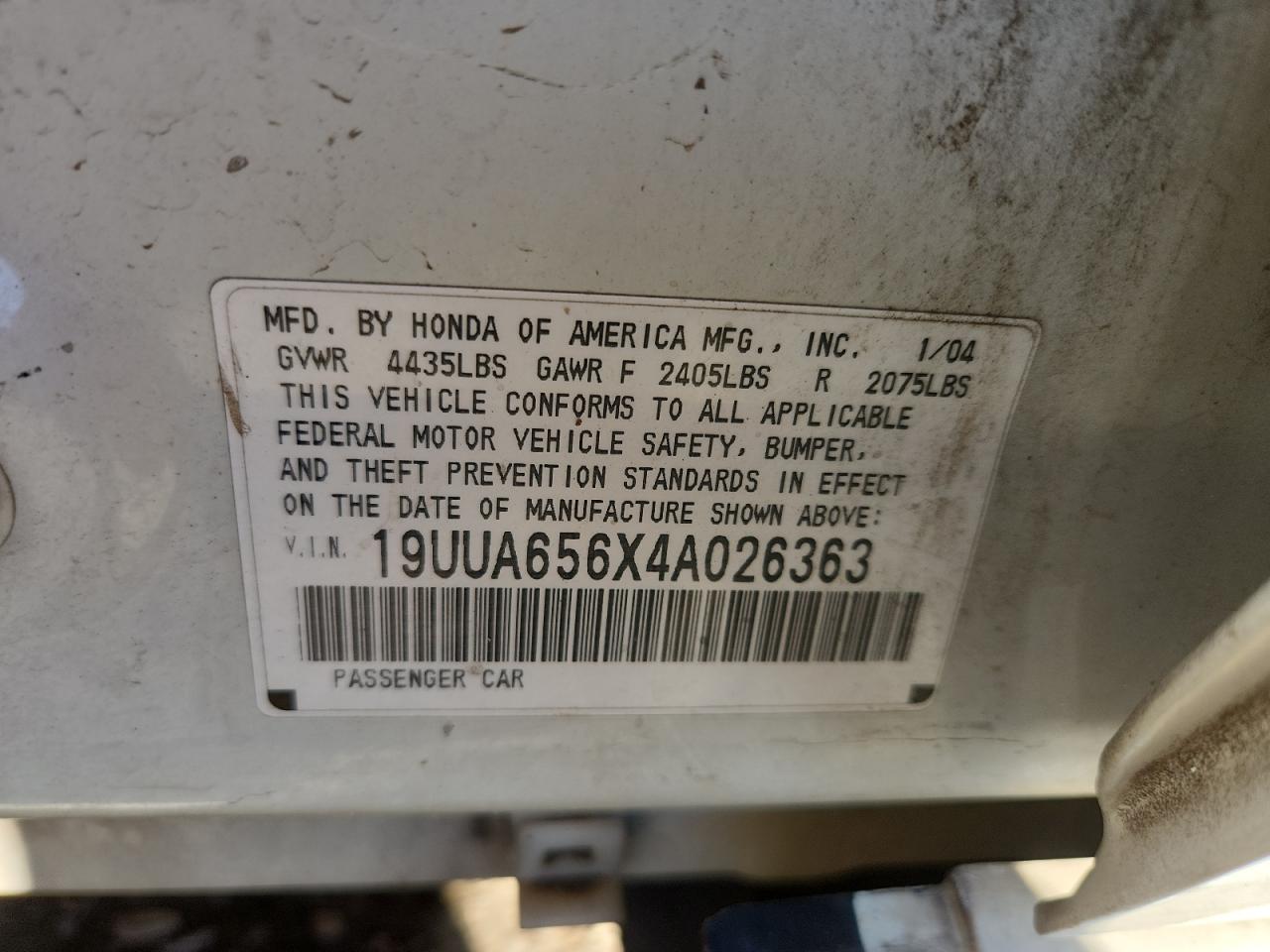 2004 Acura Tl VIN: 19UUA656X4A026363 Lot: 84002305