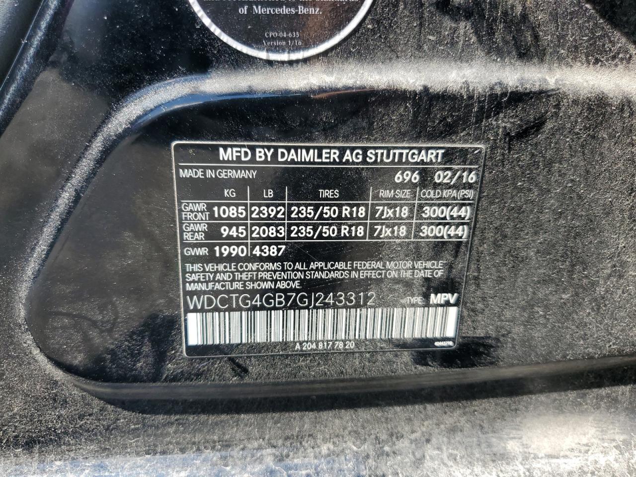 2016 Mercedes-Benz Gla 250 4Matic VIN: WDCTG4GB7GJ243312 Lot: 80730445