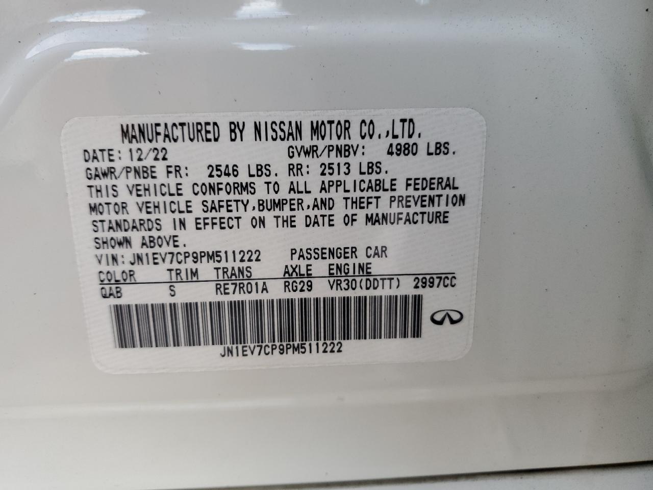 2023 Infiniti Q50 Sensory VIN: JN1EV7CP9PM511222 Lot: 81266245