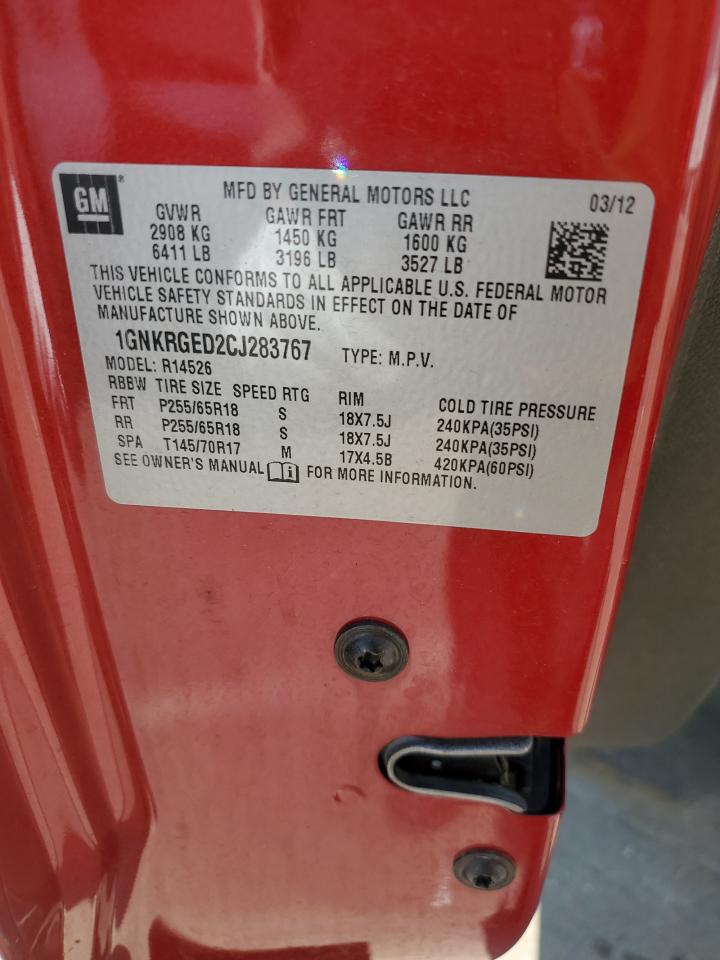 2012 Chevrolet Traverse Lt VIN: 1GNKRGED2CJ283767 Lot: 81275045