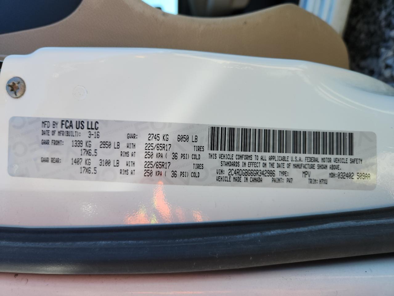 2016 Dodge Grand Caravan Se VIN: 2C4RDGBG6GR342986 Lot: 82099875