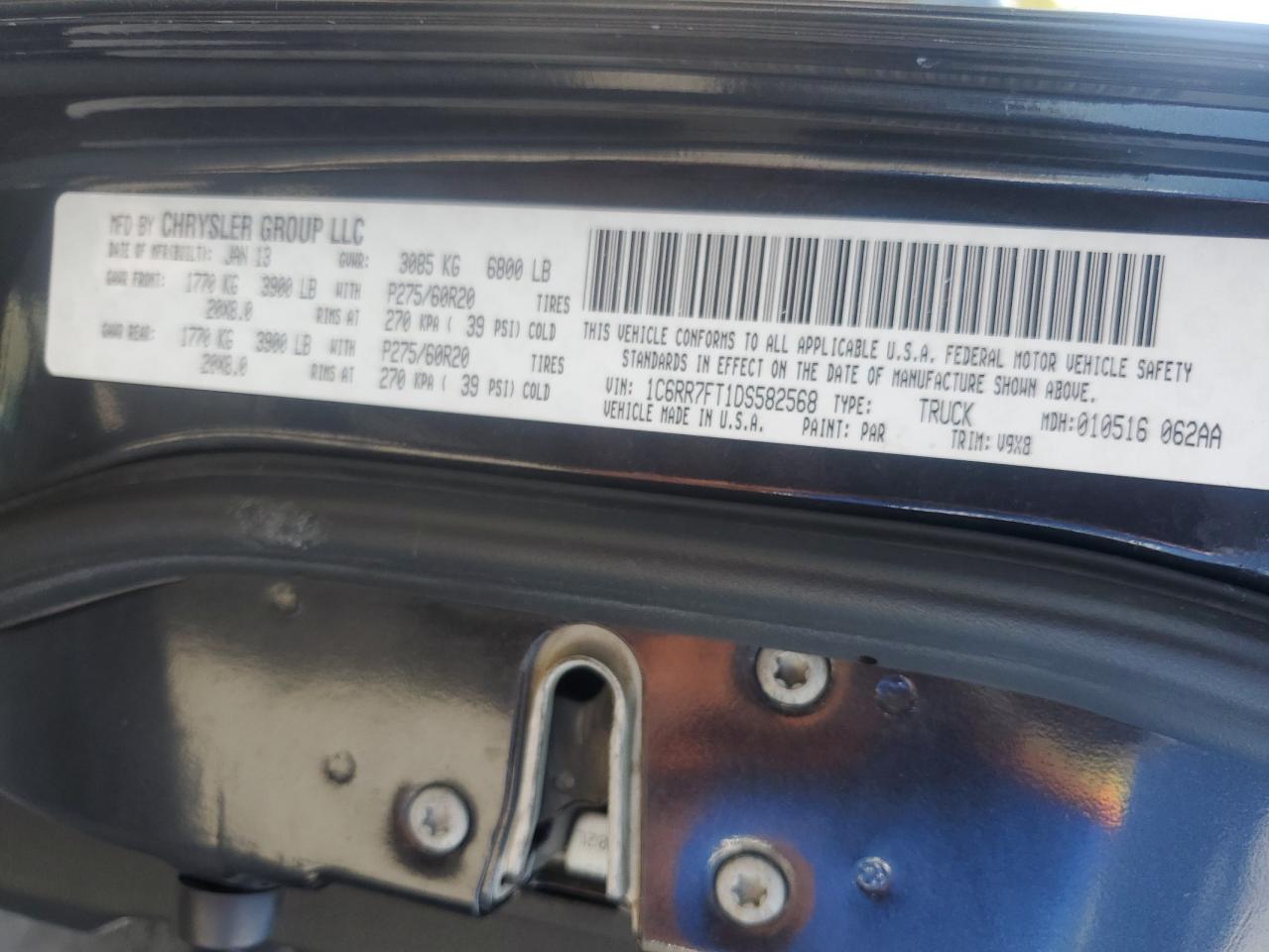 2013 Ram 1500 St VIN: 1C6RR7FT1DS582568 Lot: 82092165