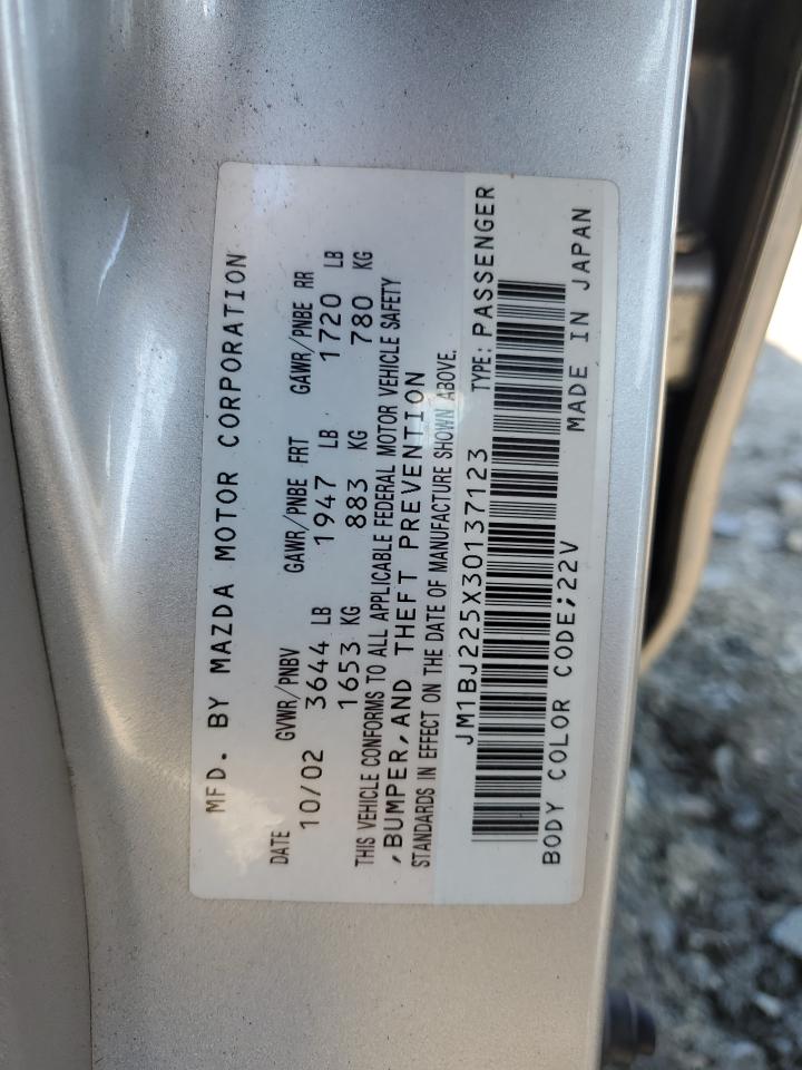 2003 Mazda Protege Dx VIN: JM1BJ225X30137123 Lot: 81593335