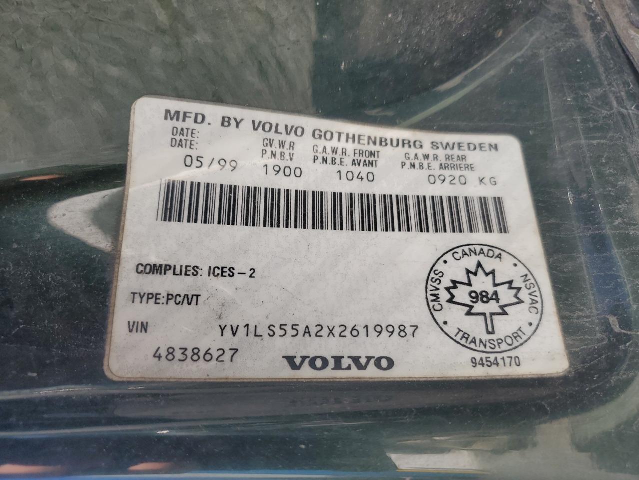 1999 Volvo S70 VIN: YV1LS55A2X2619987 Lot: 81962255