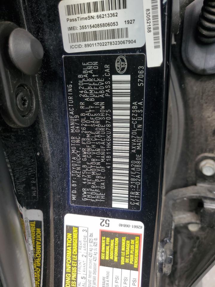 2019 Toyota Camry L VIN: 4T1B11HK6KU787075 Lot: 70654895