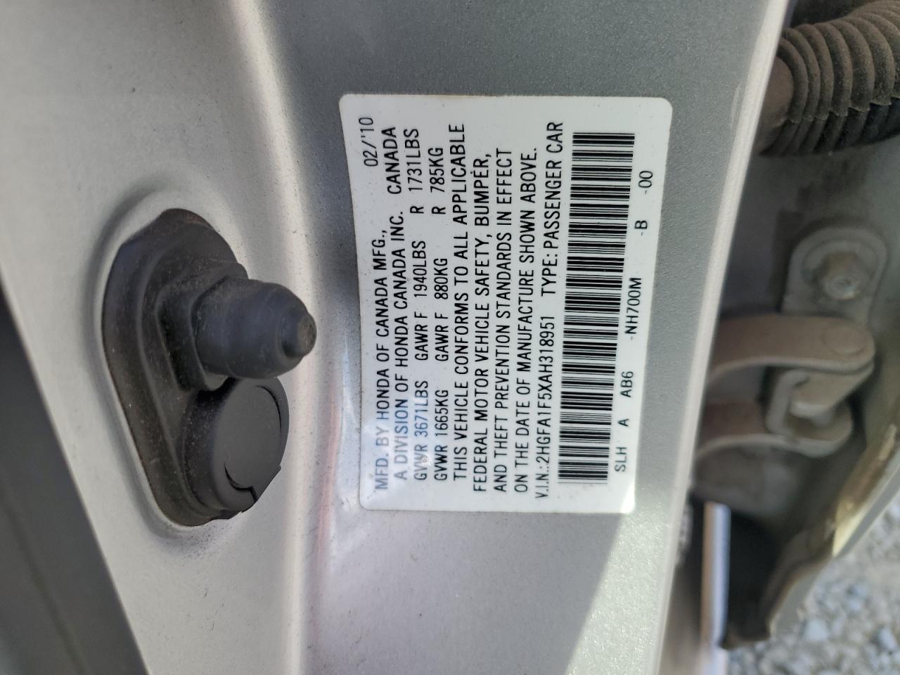 2010 Honda Civic Lx VIN: 2HGFA1F5XAH318951 Lot: 81746795