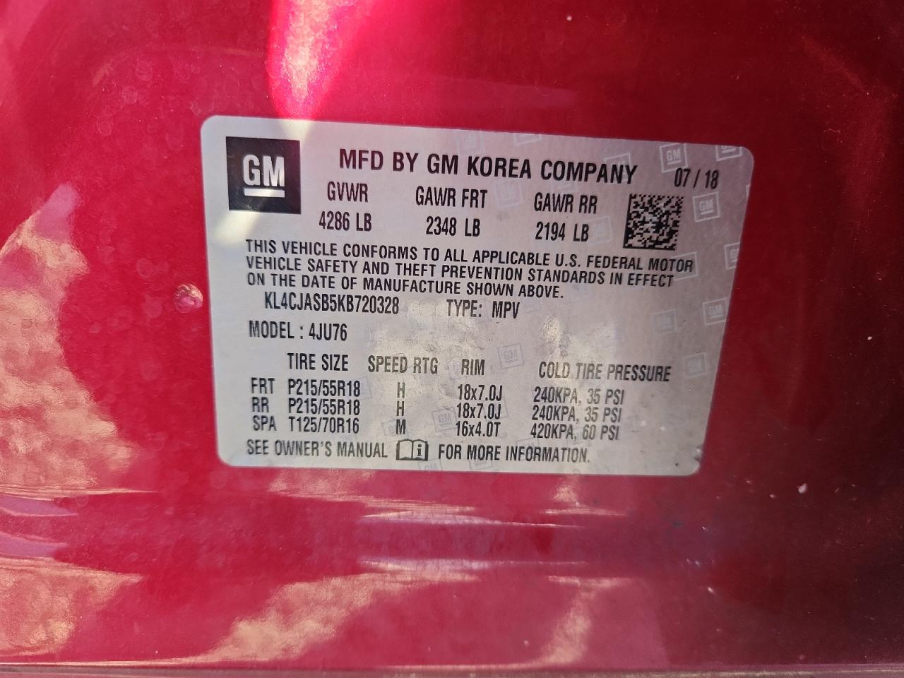 2019 Buick Encore Preferred VIN: KL4CJASB5KB720328 Lot: 80632125