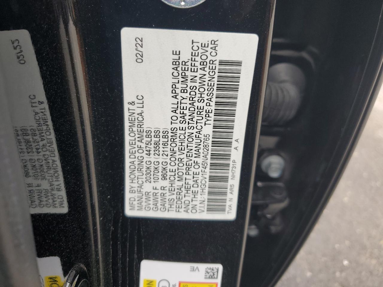 2022 Honda Accord Sport Se VIN: 1HGCV1F45NA028765 Lot: 82121835