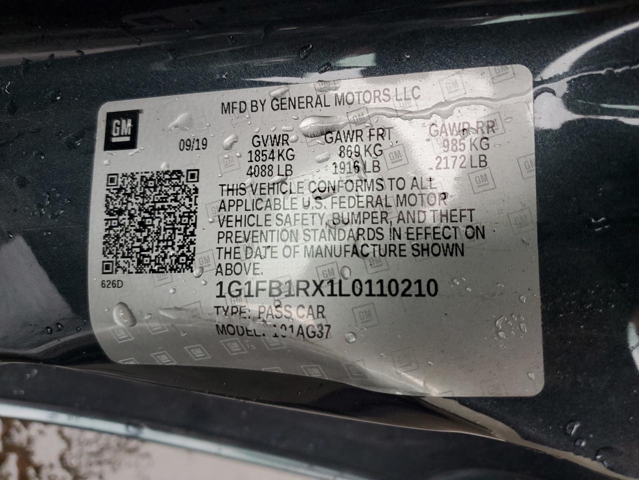 2020 Chevrolet Camaro Ls VIN: 1G1FB1RX1L0110210 Lot: 84614455