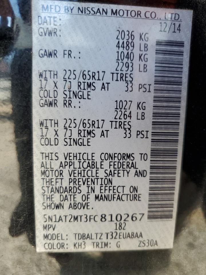 2015 Nissan Rogue S VIN: 5N1AT2MT3FC810267 Lot: 80873725