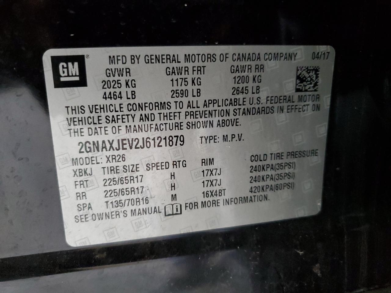 2018 Chevrolet Equinox Lt VIN: 2GNAXJEV2J6121879 Lot: 81395075