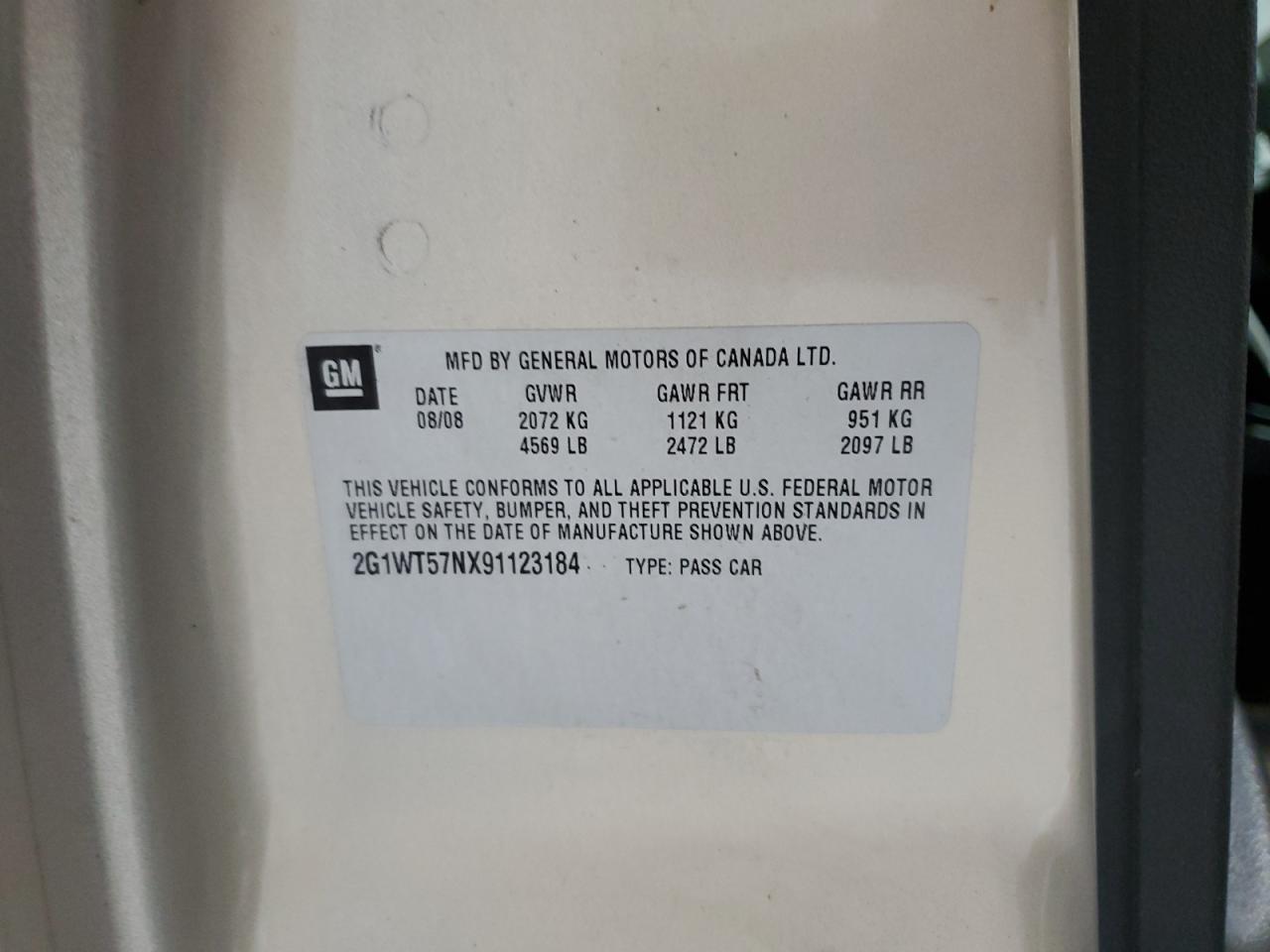 2009 Chevrolet Impala 1Lt VIN: 2G1WT57NX91123184 Lot: 81388015