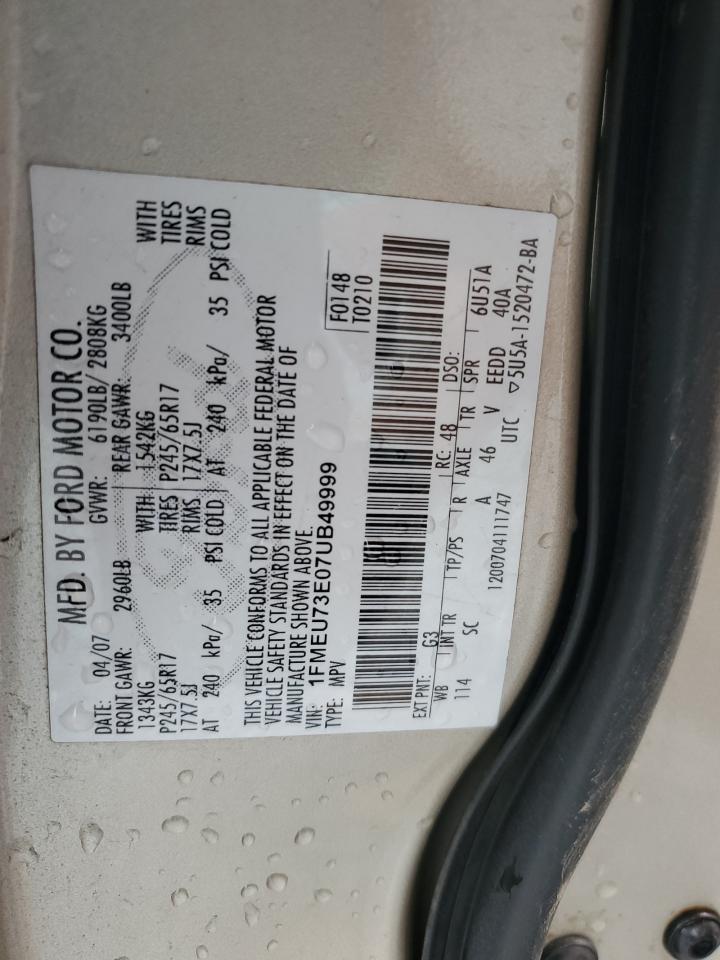 2007 Ford Explorer Xlt VIN: 1FMEU73E07UB49999 Lot: 71641665