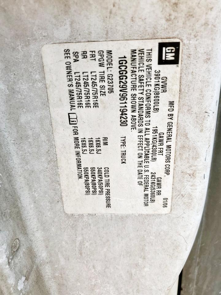 2006 Chevrolet Express G2500 VIN: 1GCGG29V961194230 Lot: 81495175