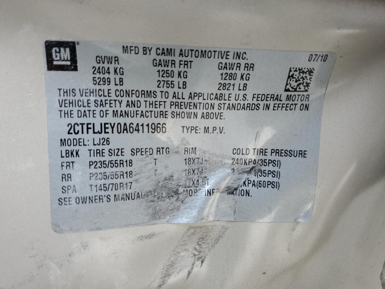 2010 GMC Terrain Slt VIN: 2CTFLJEY0A6411966 Lot: 81506425