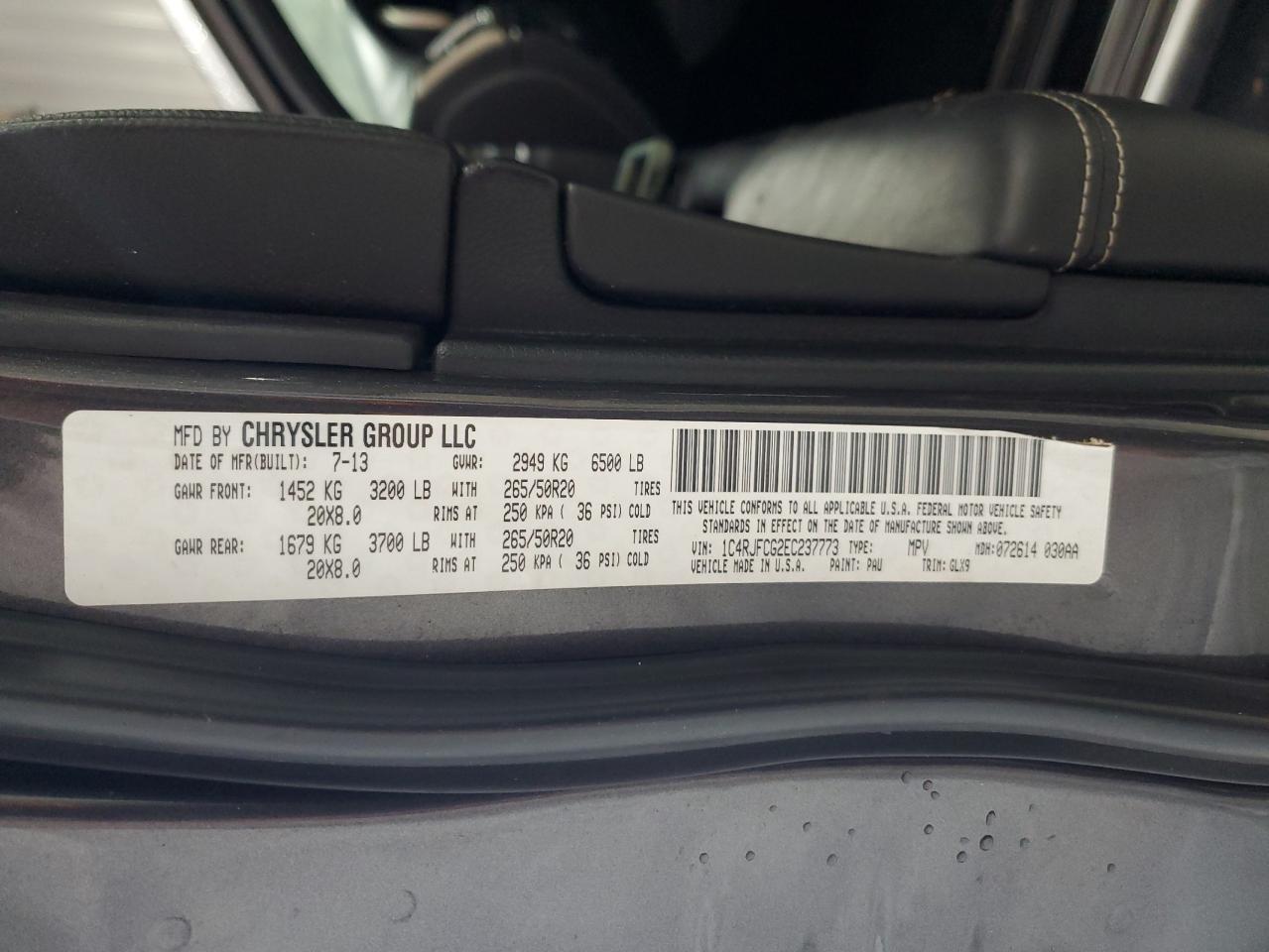 2014 Jeep Grand Cherokee Overland VIN: 1C4RJFCG2EC237773 Lot: 69275355