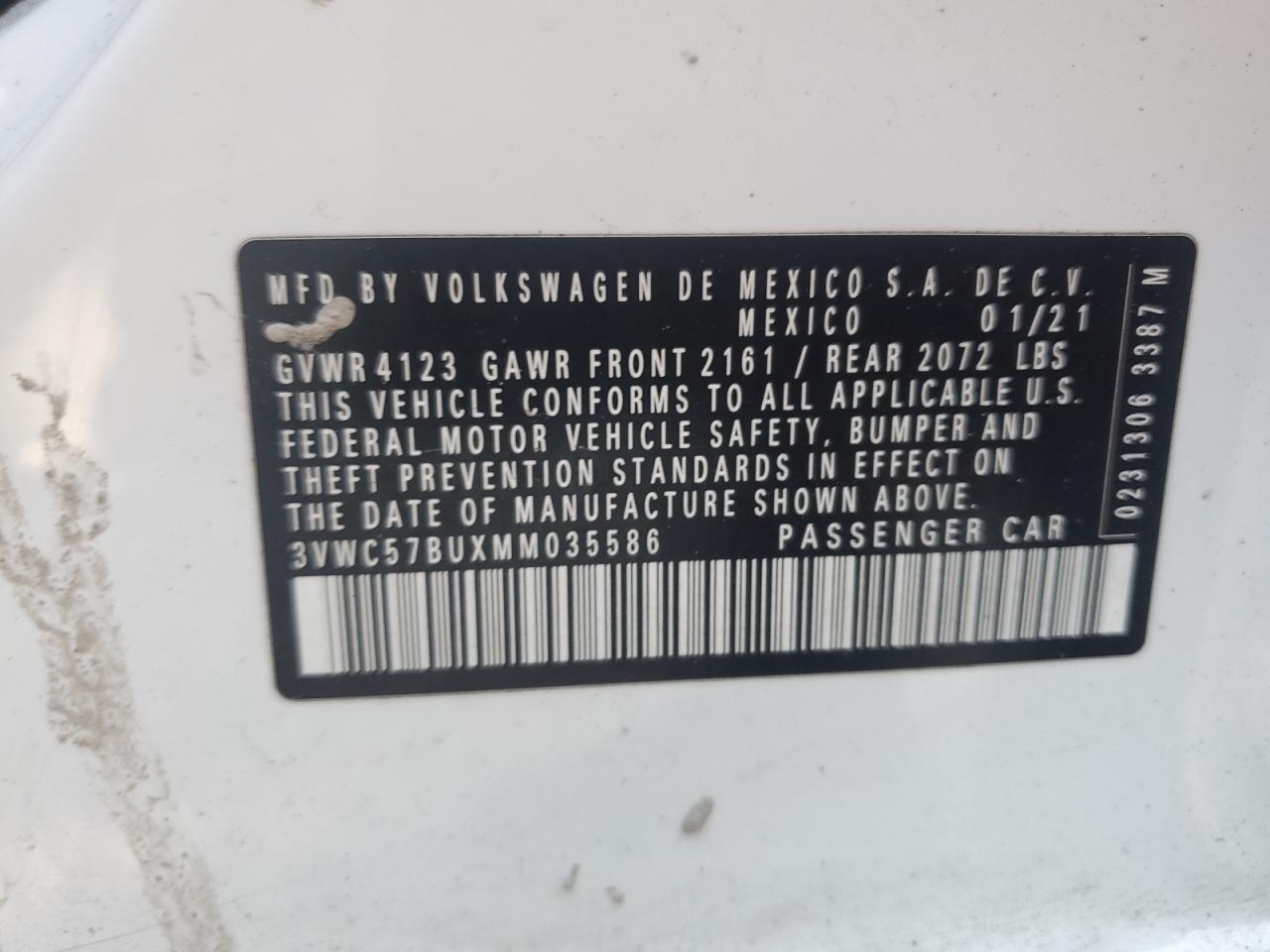 2021 Volkswagen Jetta S VIN: 3VWC57BUXMM035586 Lot: 80520395