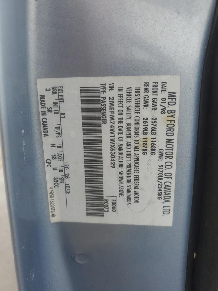 1998 Mercury Grand Marquis Gs VIN: 2MEFM74W1WX630429 Lot: 72080845