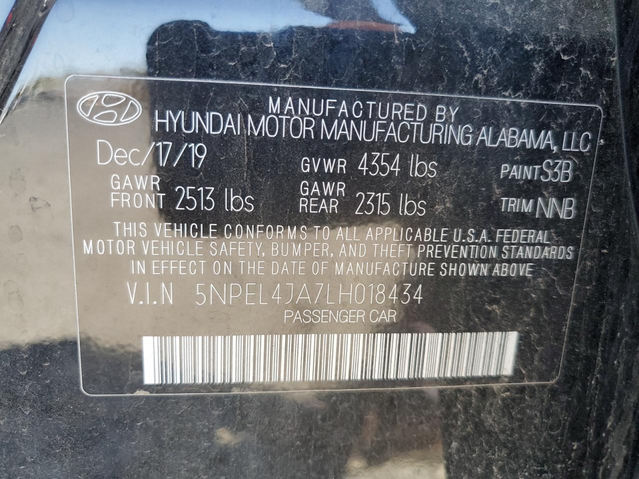 2020 Hyundai Sonata Sel VIN: 5NPEL4JA7LH018434 Lot: 80168635