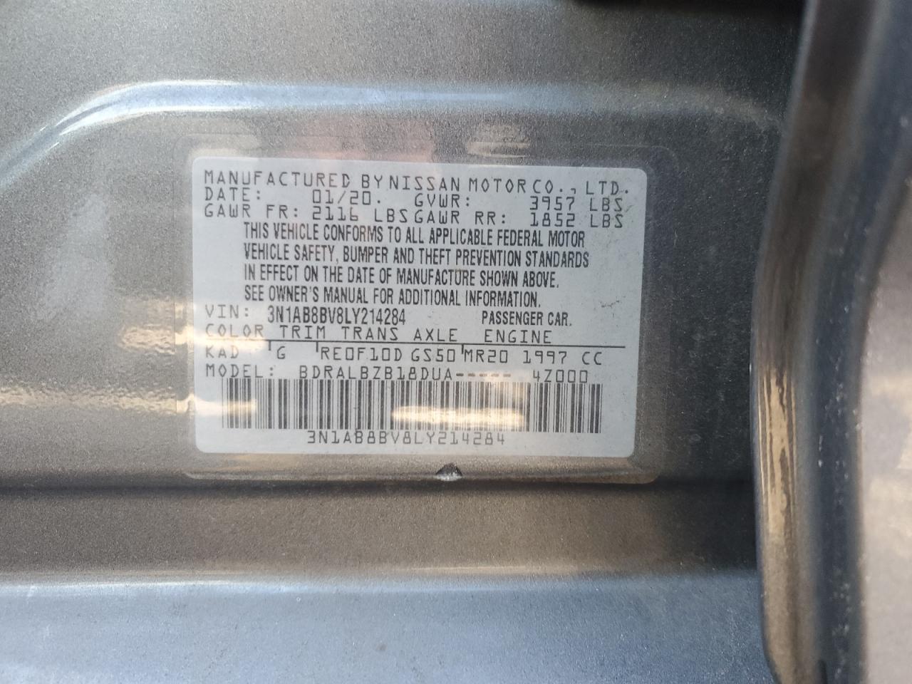 2020 Nissan Sentra S VIN: 3N1AB8BV8LY214284 Lot: 81221395