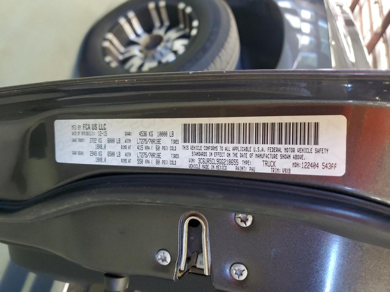 2016 Ram 2500 St VIN: 3C6UR5CL9GG218655 Lot: 80085405