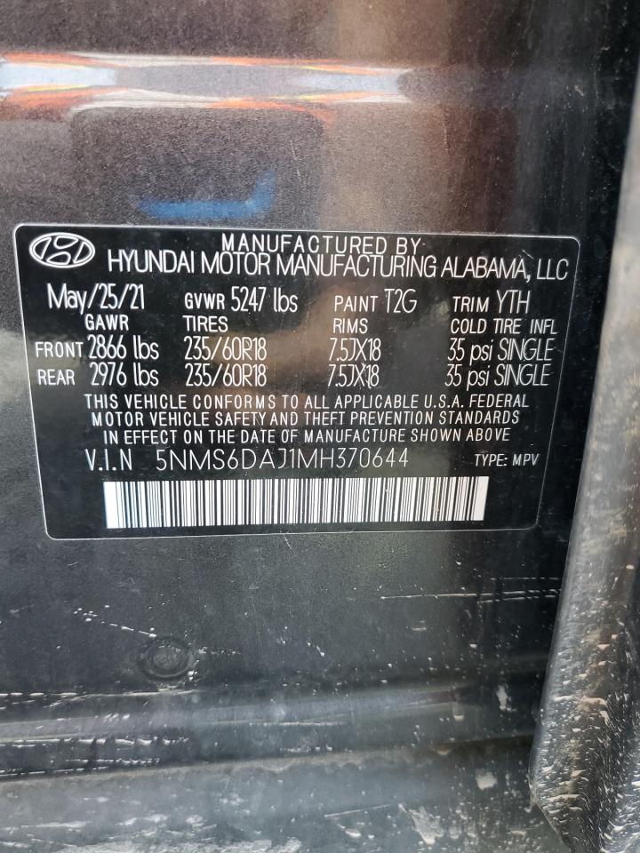 2021 Hyundai Santa Fe Sel VIN: 5NMS6DAJ1MH370644 Lot: 84372445