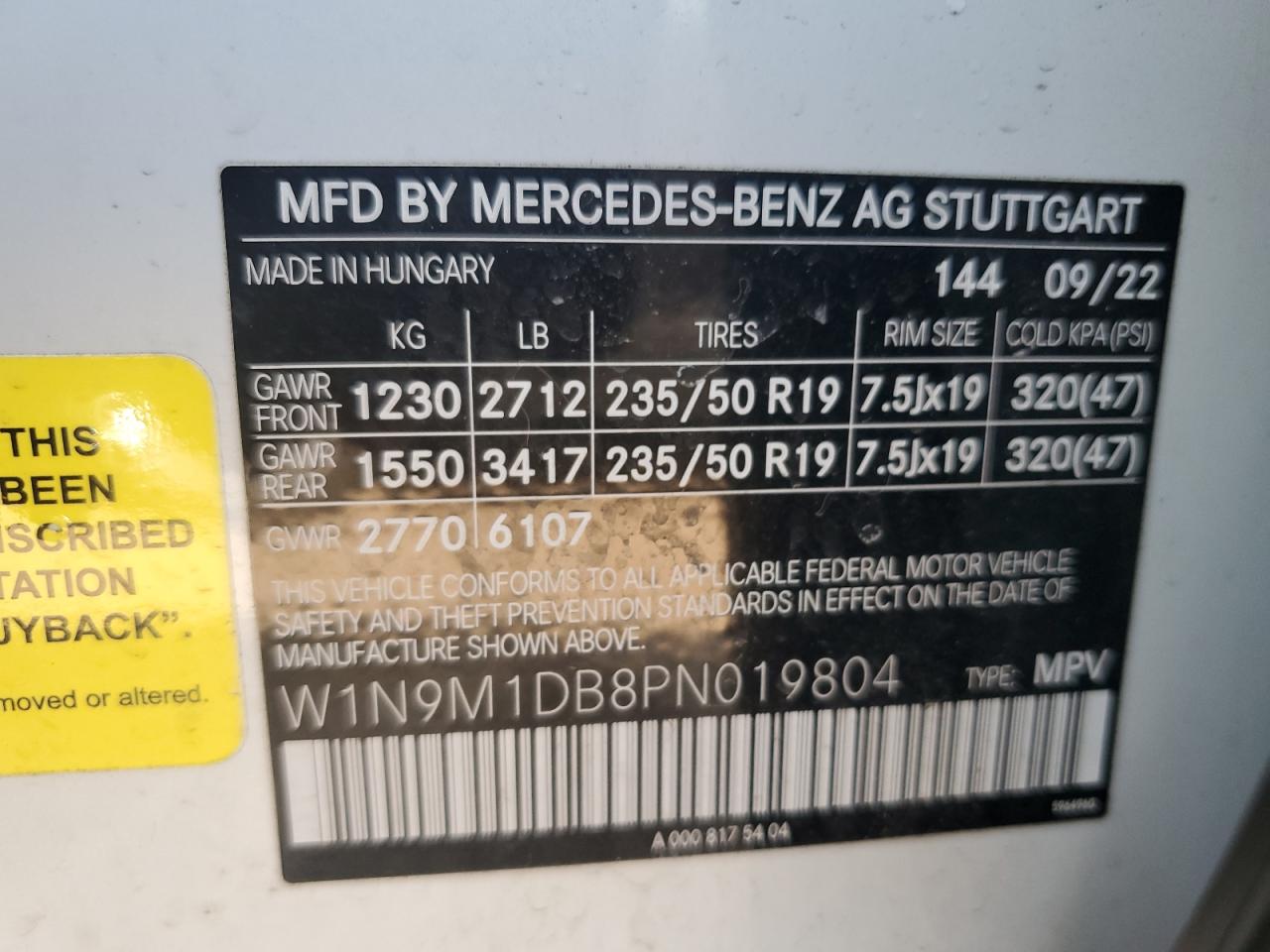 2023 Mercedes-Benz Eqb 350 4Matic VIN: W1N9M1DB8PN019804 Lot: 80629015