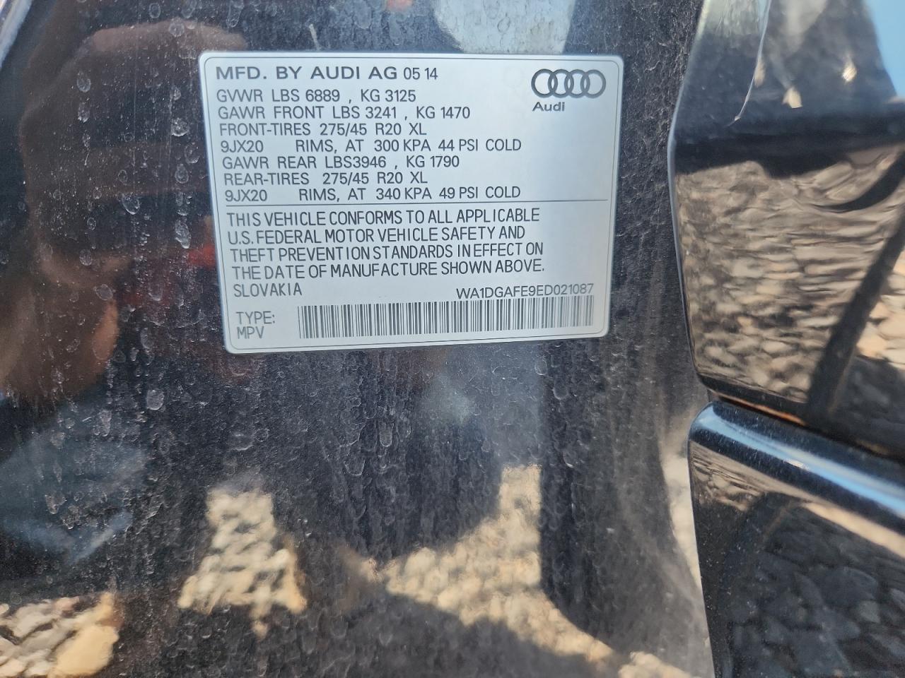 2014 Audi Q7 Prestige VIN: WA1DGAFE9ED021087 Lot: 84379695