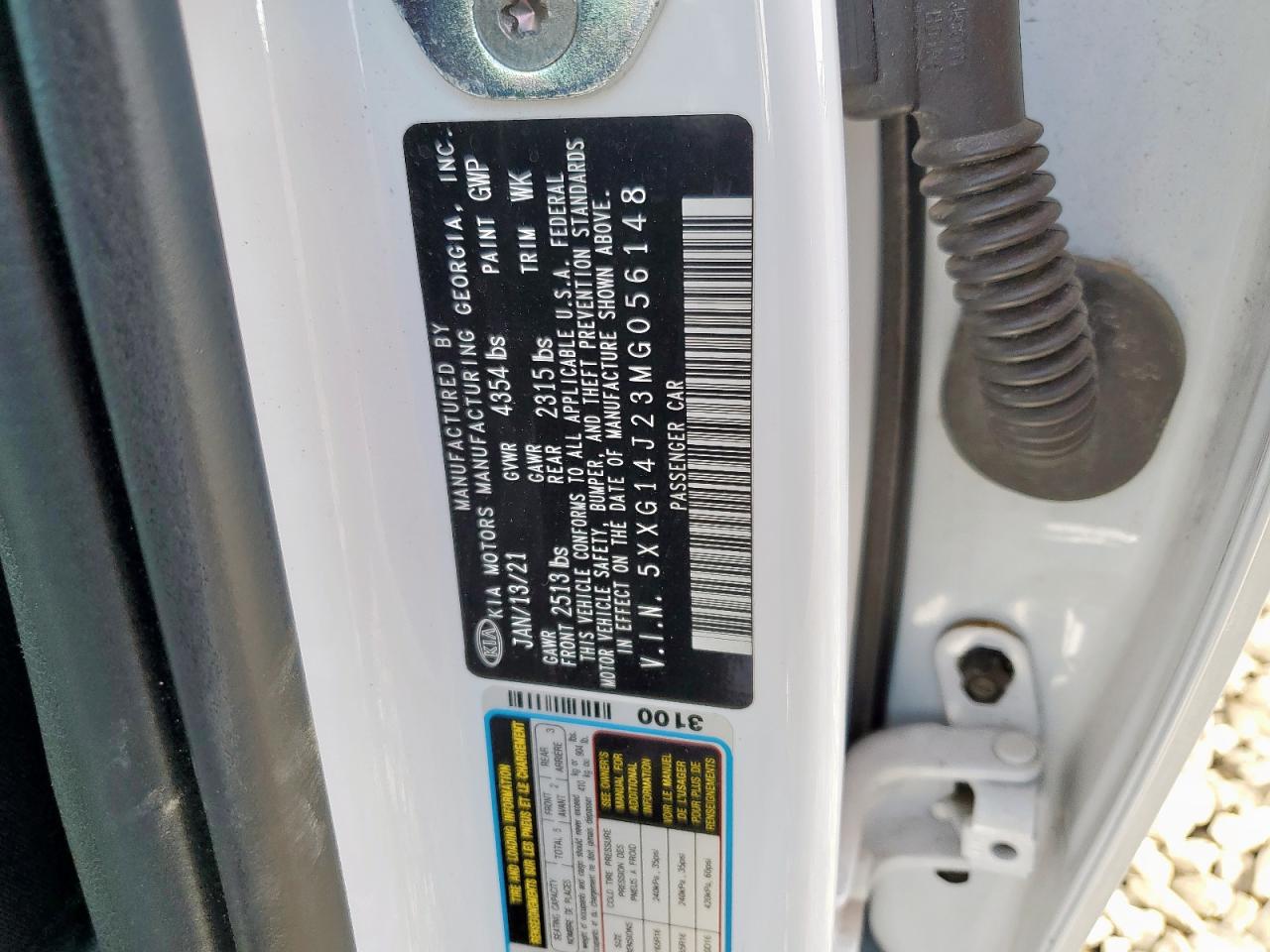 2021 Kia K5 Lxs VIN: 5XXG14J23MG056148 Lot: 80356215