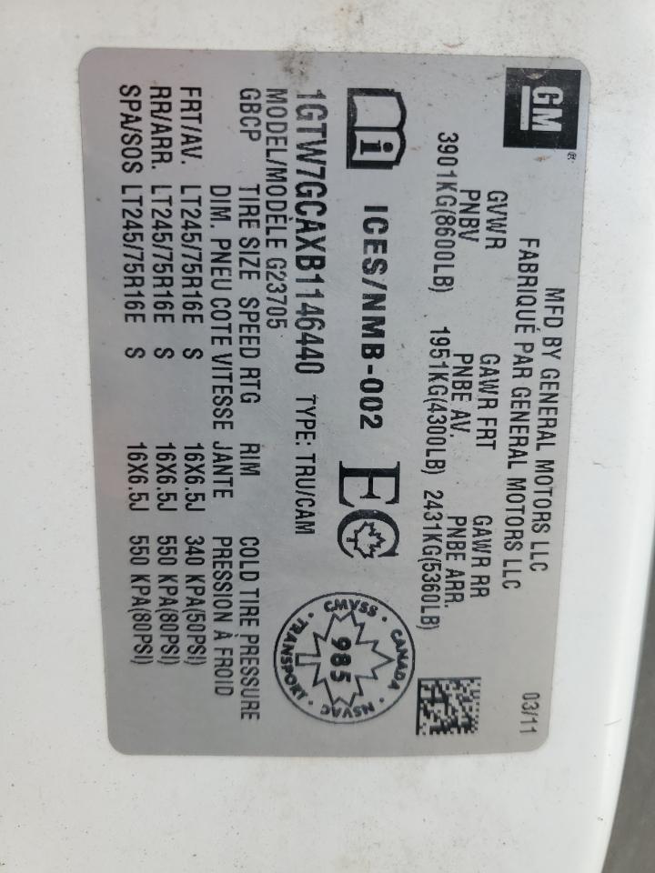 2011 GMC Savana G2500 VIN: 1GTW7GCAXB1146440 Lot: 72003645