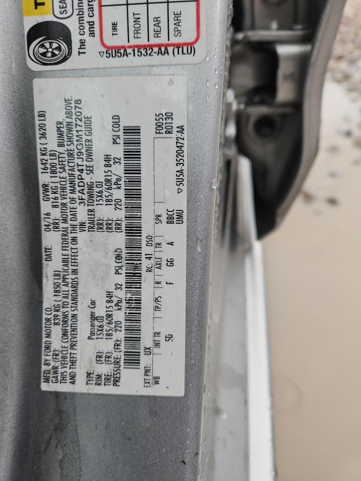 2016 Ford Fiesta S VIN: 3FADP4TJ9GM172078 Lot: 83850545