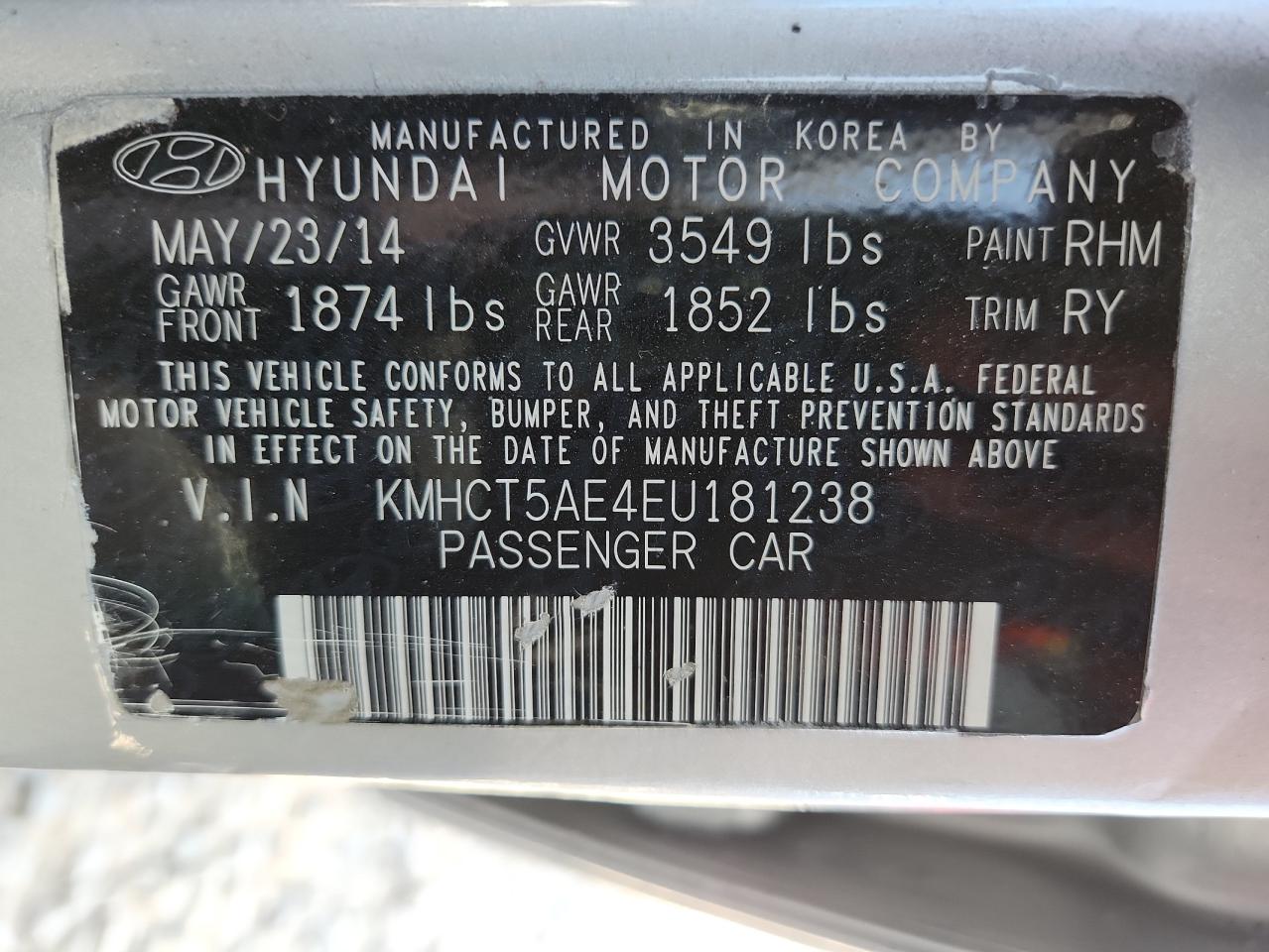 2014 Hyundai Accent Gls VIN: KMHCT5AE4EU181238 Lot: 80748185