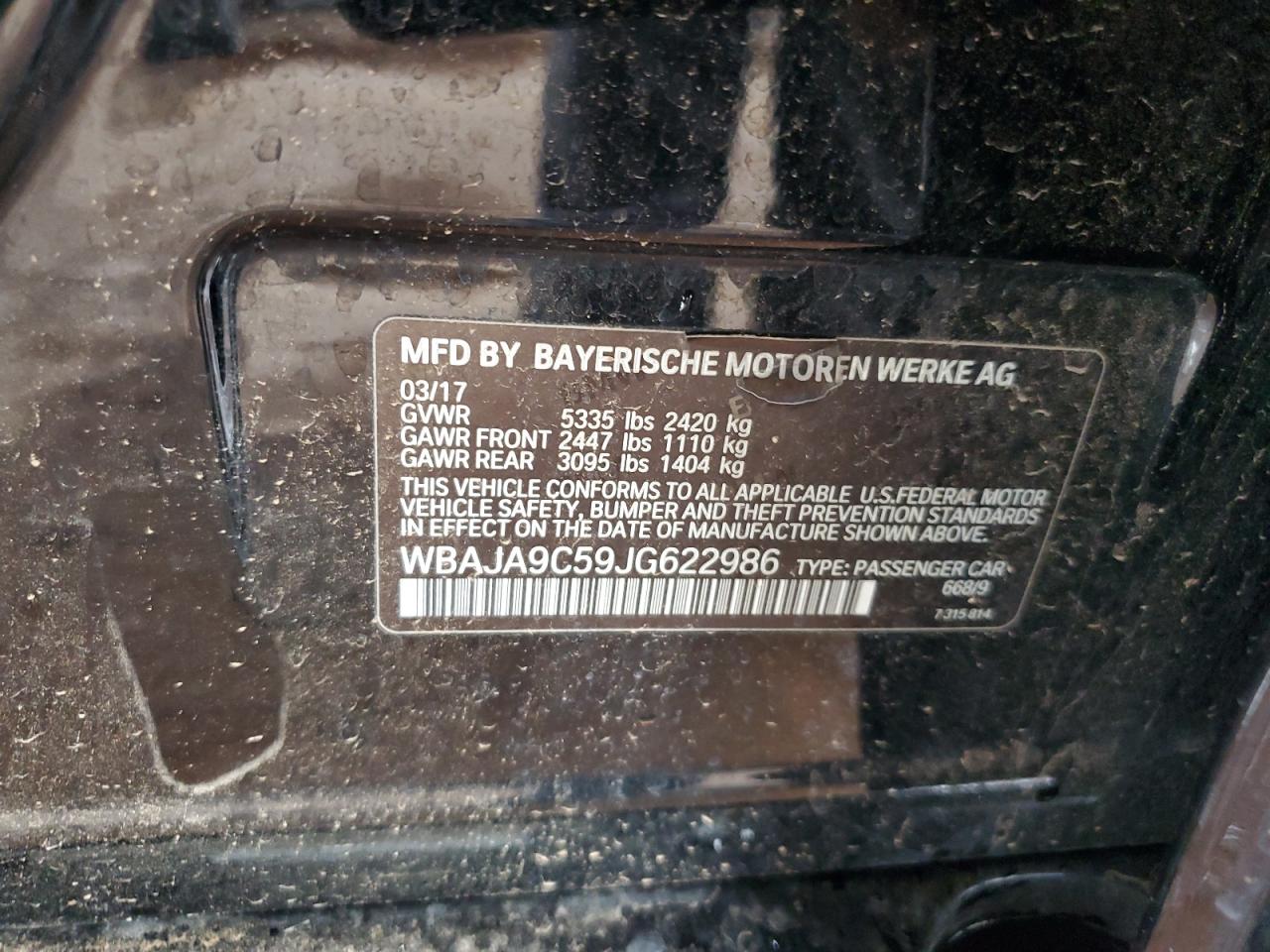 2018 BMW 530E VIN: WBAJA9C59JG622986 Lot: 81242625