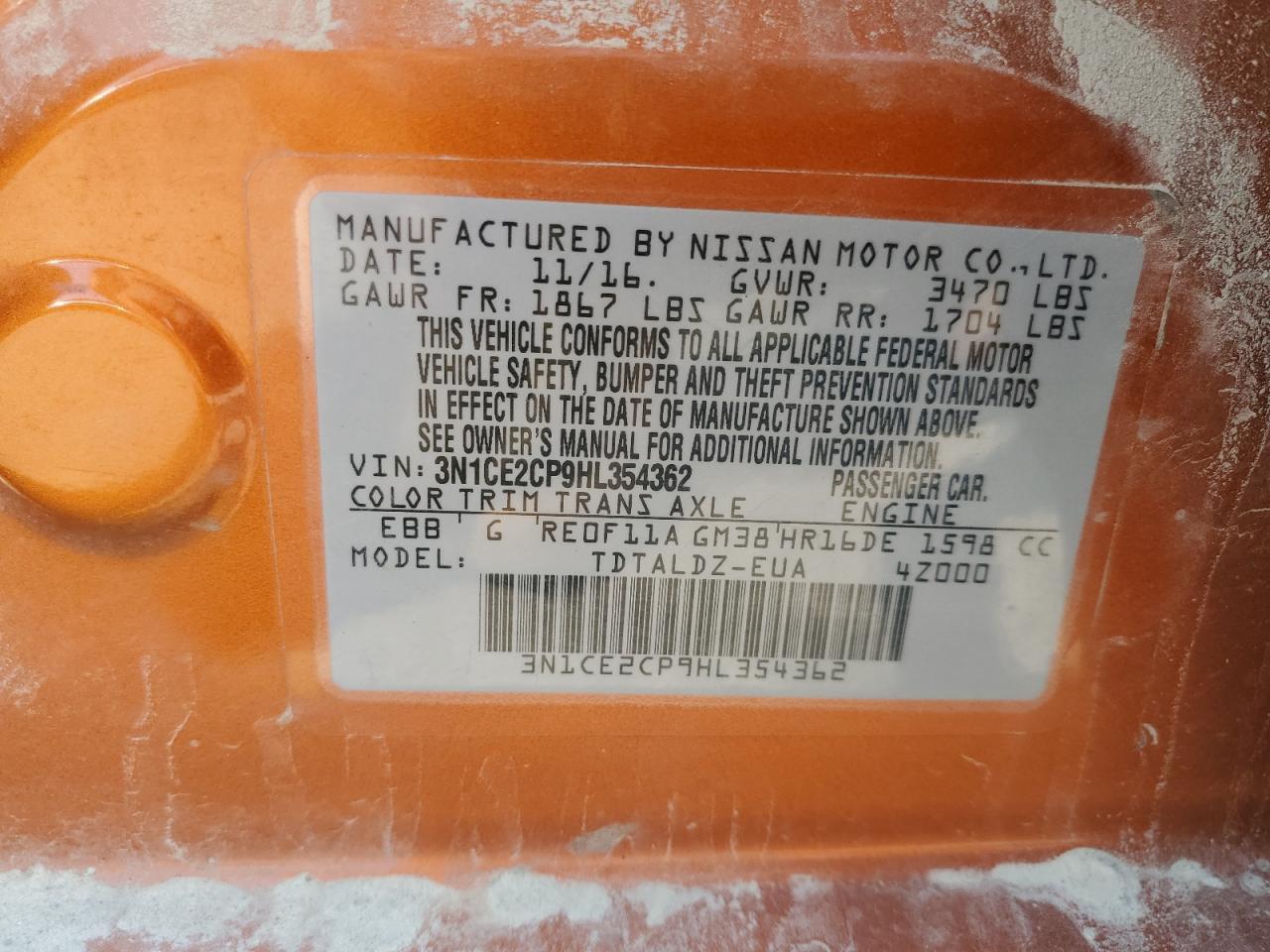 2017 Nissan Versa Note S VIN: 3N1CE2CP9HL354362 Lot: 81082835