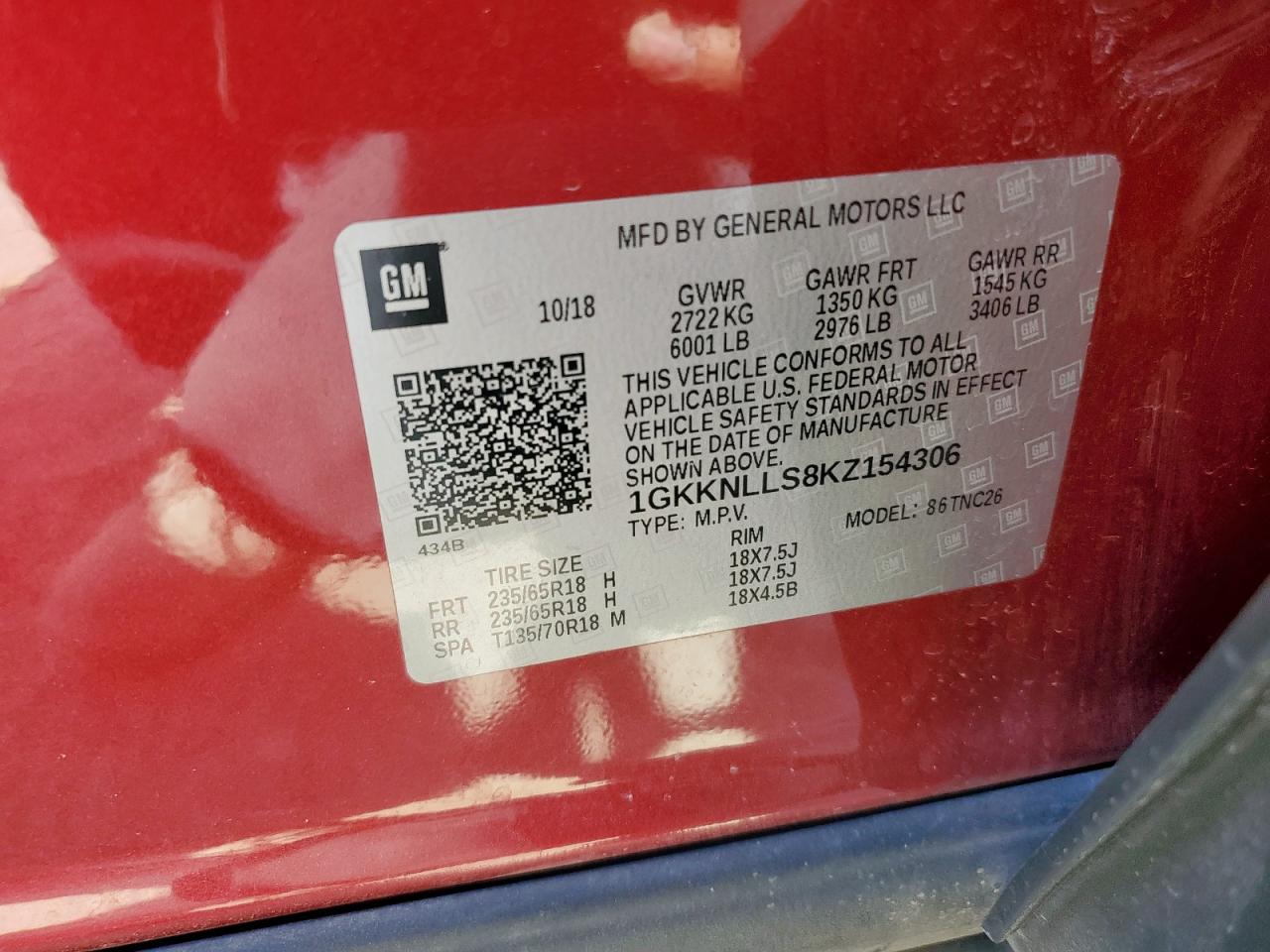 2019 GMC Acadia Sle VIN: 1GKKNLLS8KZ154306 Lot: 81136365