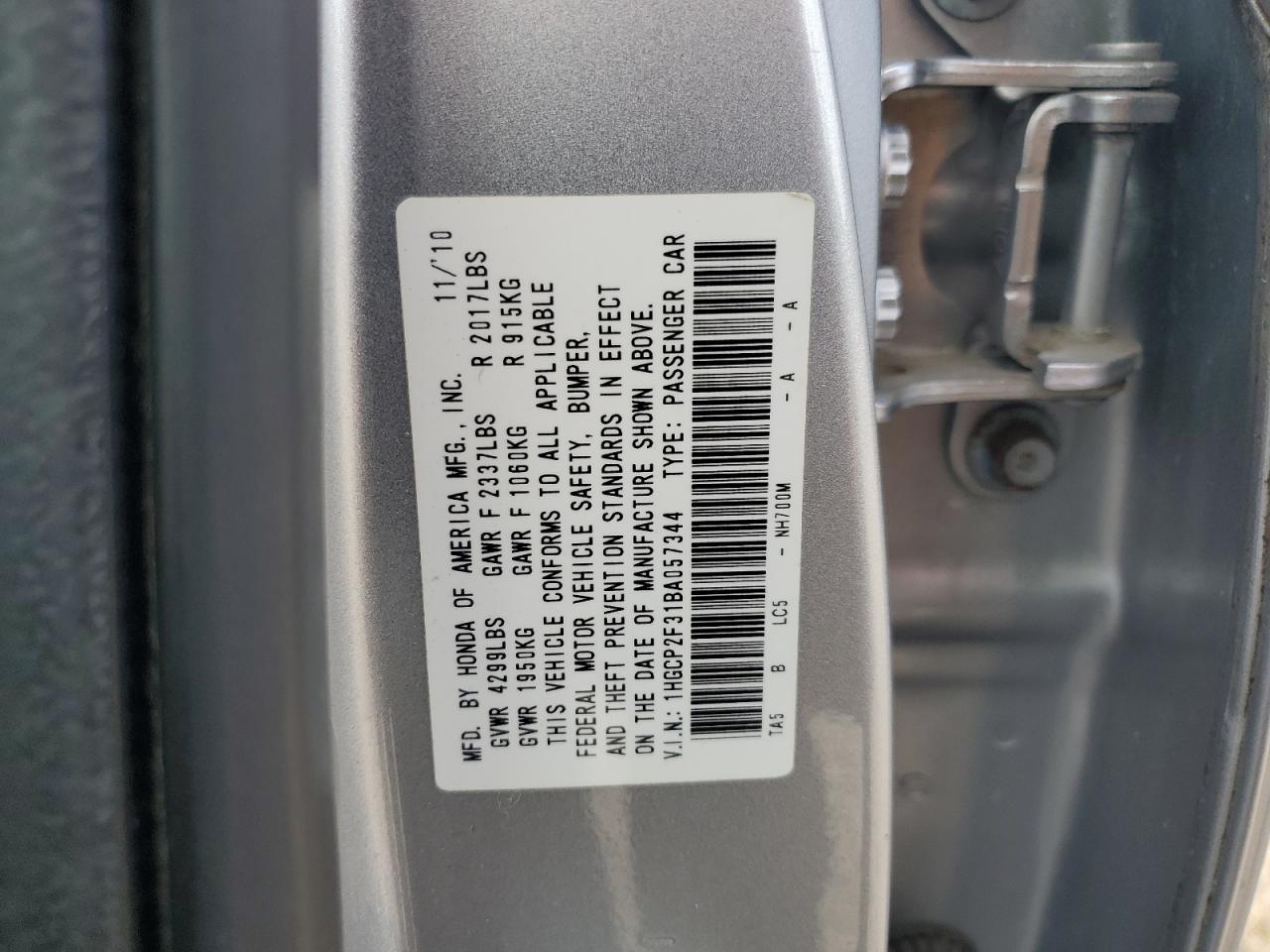 2011 Honda Accord Lx VIN: 1HGCP2F31BA057344 Lot: 71226555