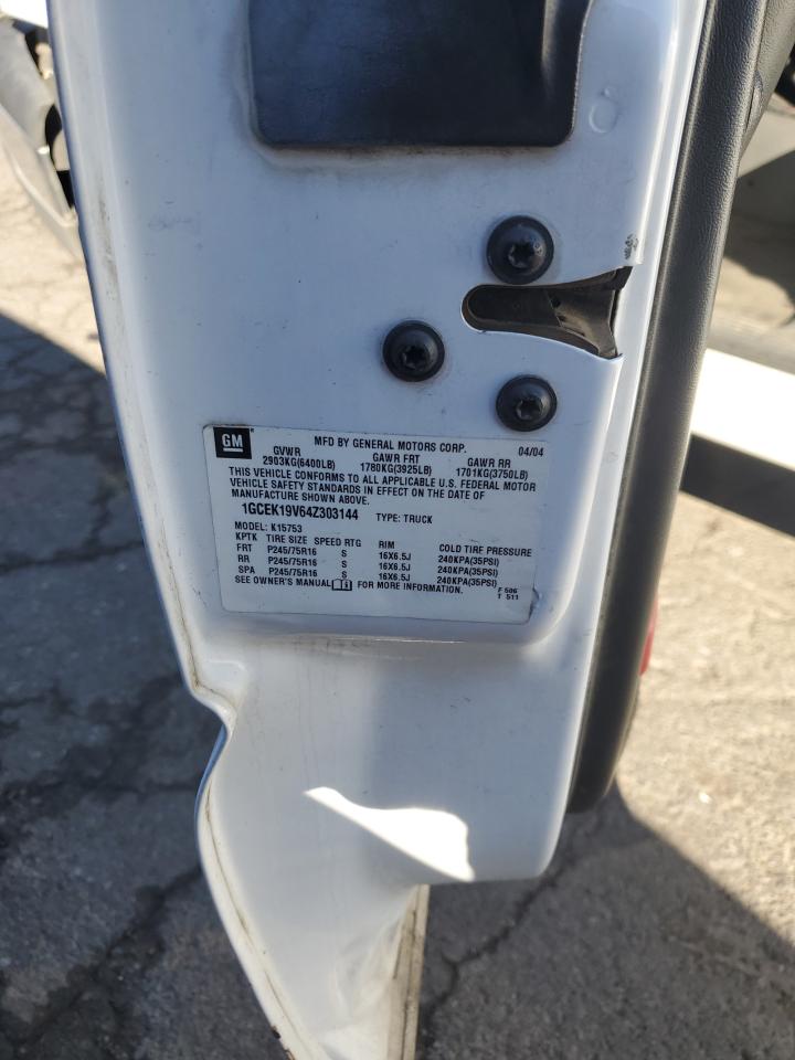 2004 Chevrolet Silverado K1500 VIN: 1GCEK19V64Z303144 Lot: 84646535