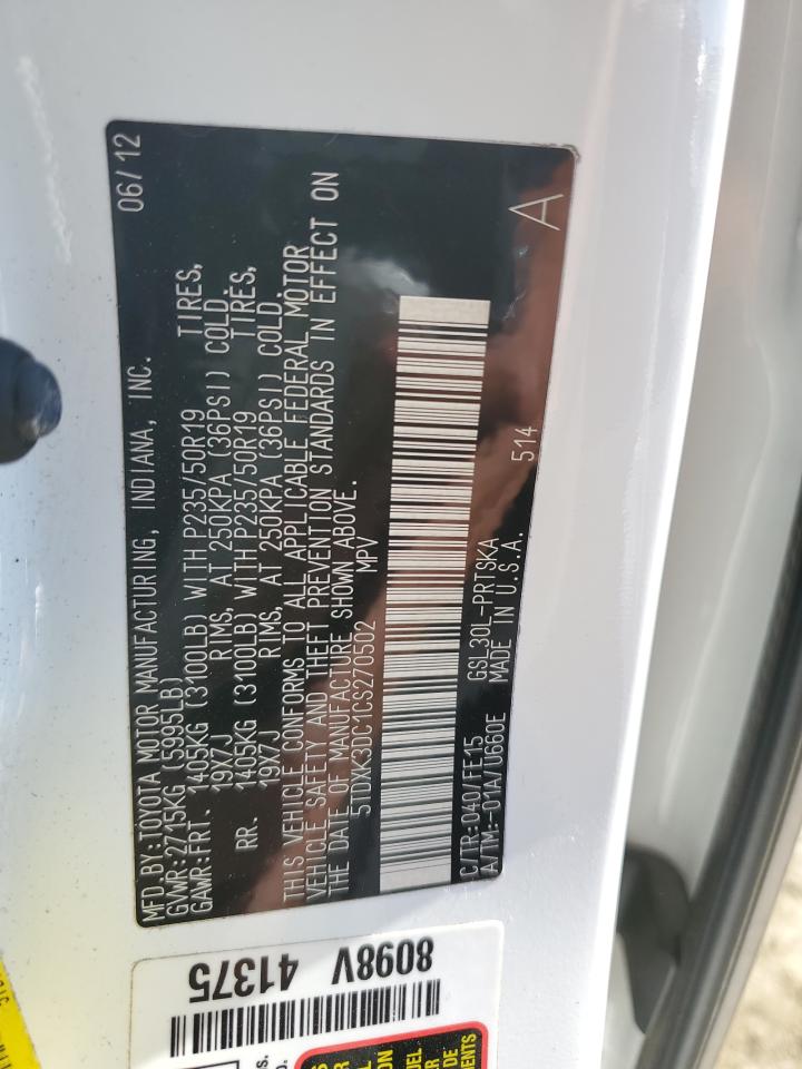 2012 Toyota Sienna Sport VIN: 5TDXK3DC1CS270502 Lot: 81154565