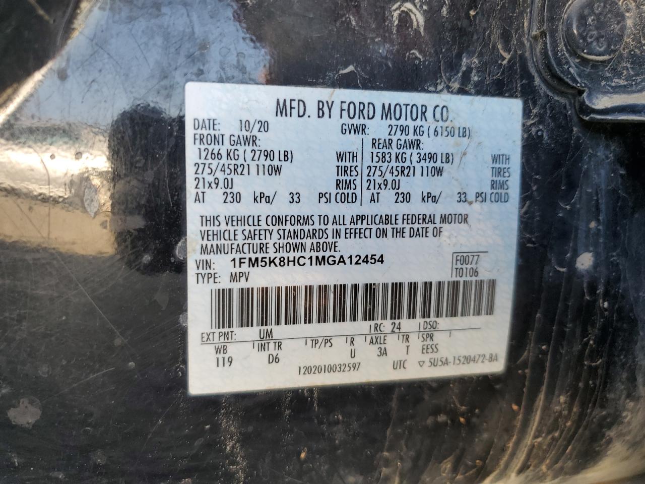 2021 Ford Explorer Platinum VIN: 1FM5K8HC1MGA12454 Lot: 84056395