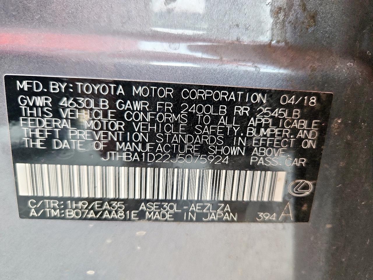 2018 Lexus Is 300 VIN: JTHBA1D22J5075924 Lot: 81459845