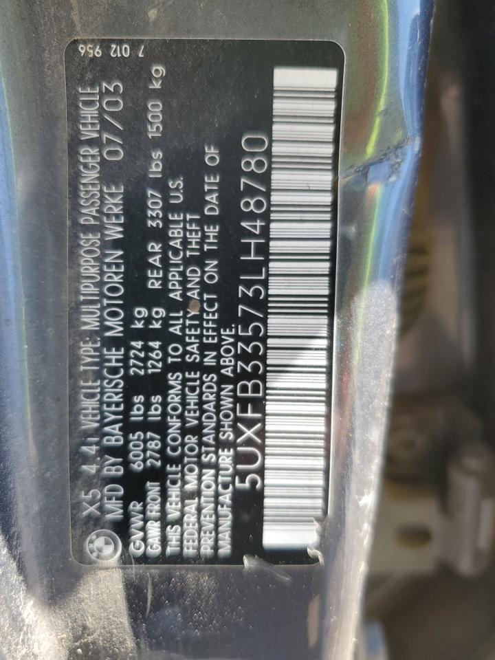 2003 BMW X5 4.4I VIN: 5UXFB33573LH48780 Lot: 81158425