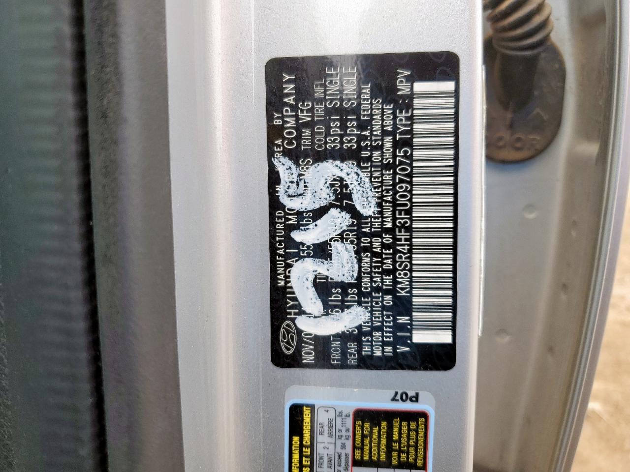 2015 Hyundai Santa Fe Gls VIN: KM8SR4HF3FU097075 Lot: 81759835