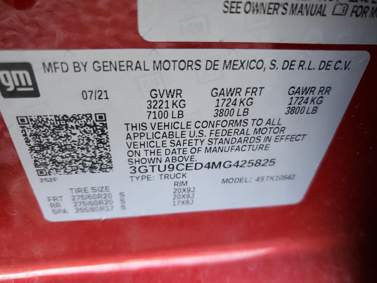 2021 GMC Sierra K1500 Elevation VIN: 3GTU9CED4MG425825 Lot: 80489565