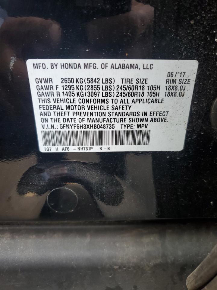 2017 Honda Pilot Ex VIN: 5FNYF6H3XHB048735 Lot: 80731025