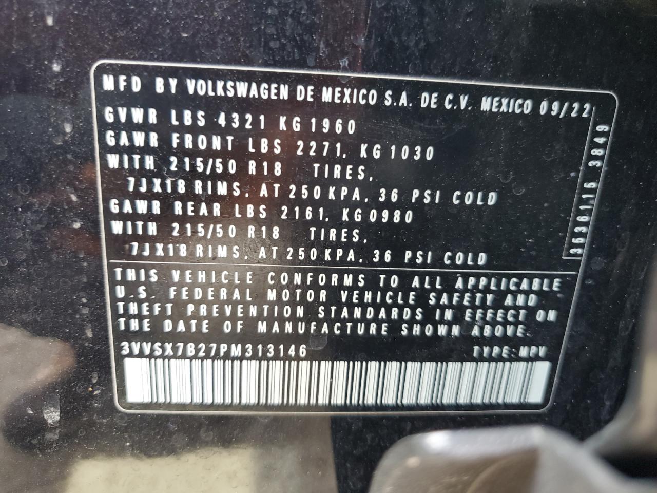 2023 Volkswagen Taos Se VIN: 3VVSX7B27PM313146 Lot: 81655705